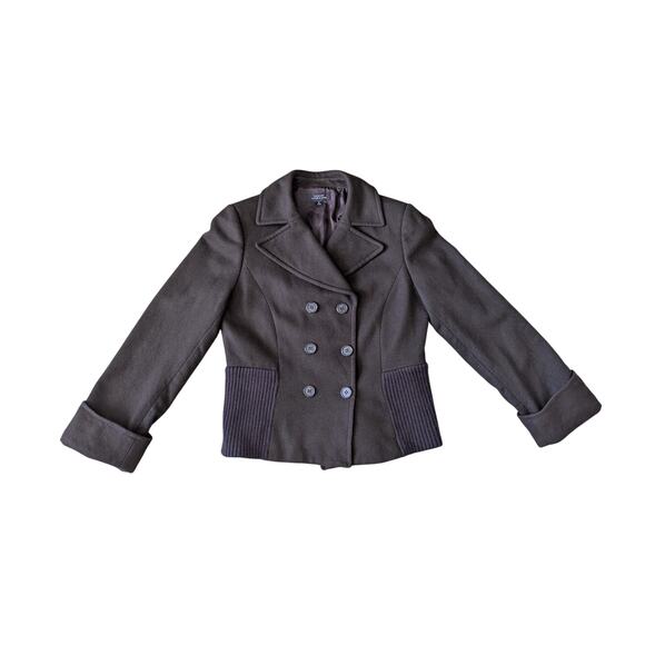 Tahari ASL Pea Coat Blazer Womens 6 Brown Wool Career Work Preppy Old Money - Picture 1 of 9